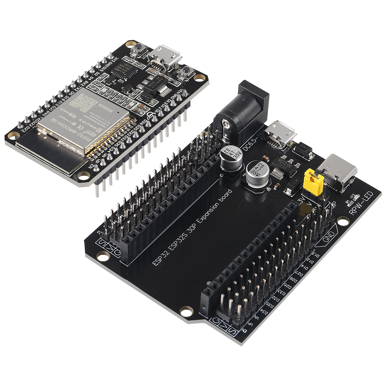 2 Sets ESP-WROOM-32 ESP32 ESP-32S Development Board CP2102 WiFi+Bluetooth Ultra-Low Power Dual Core ESP32-DevKitC-32 ESP-WROOM-32 with Expansion Board for Arduino IDE