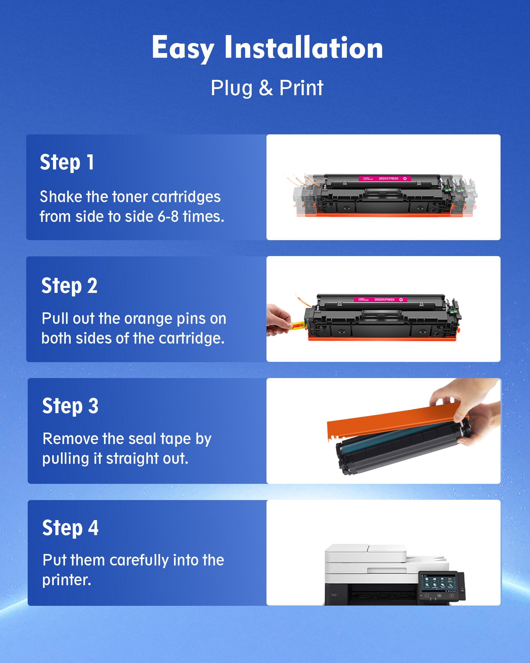 202X Toner Cartridges - High Yield 4 Pack Compatible Replacement for HP 202X Toner Cartridges, MFP M281fdw Toner Cartridges for HP Color Laserjet Pro MFP M281fdw M281cdw M281fdn M254dw M254dn | CF500X