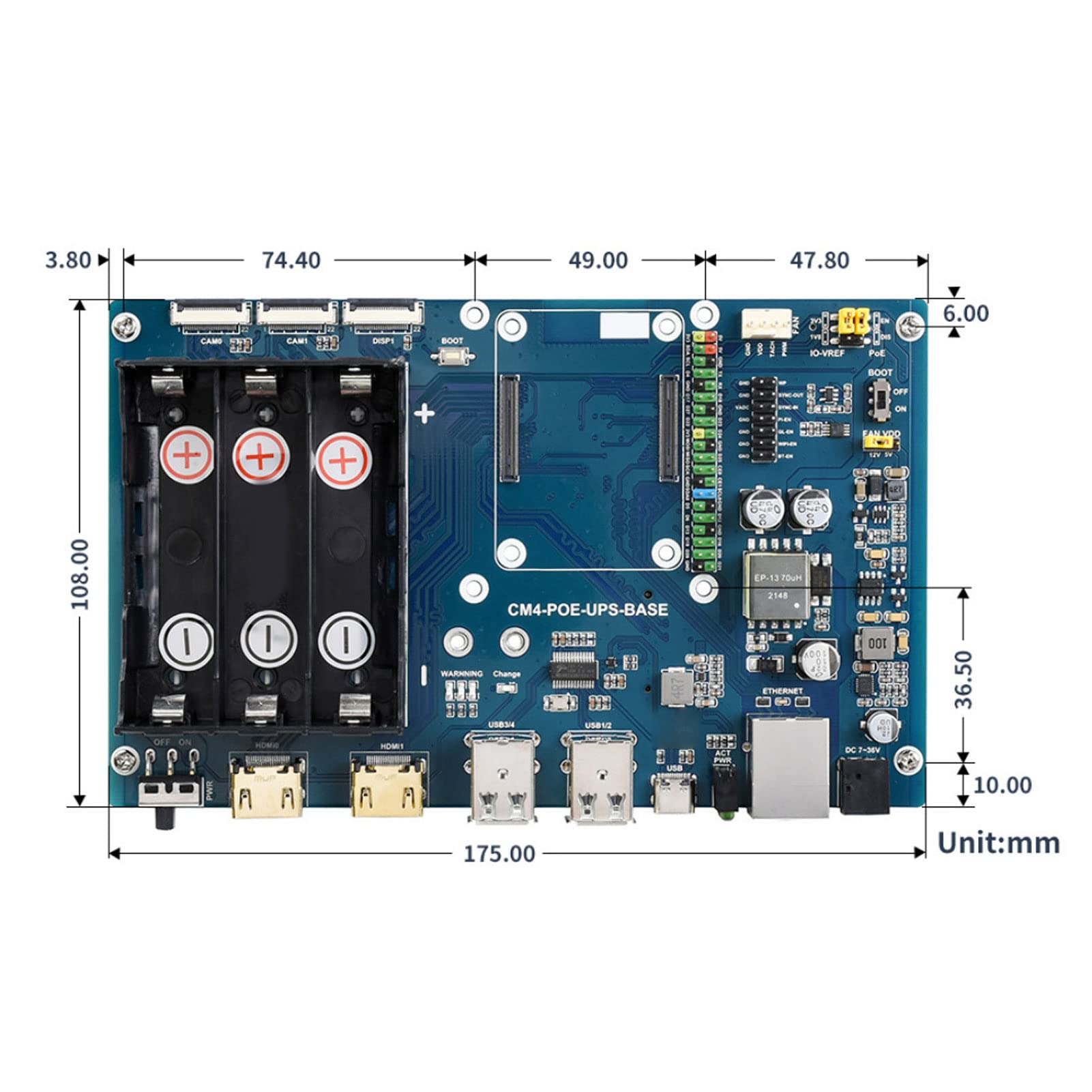 Septpenta Expansion Board Cm4 Poe Ups, Dynamic Route Management Multiple Protection Circuits, HD Multimedia Interface Quad USB 2.0, I2C Interface for Communication