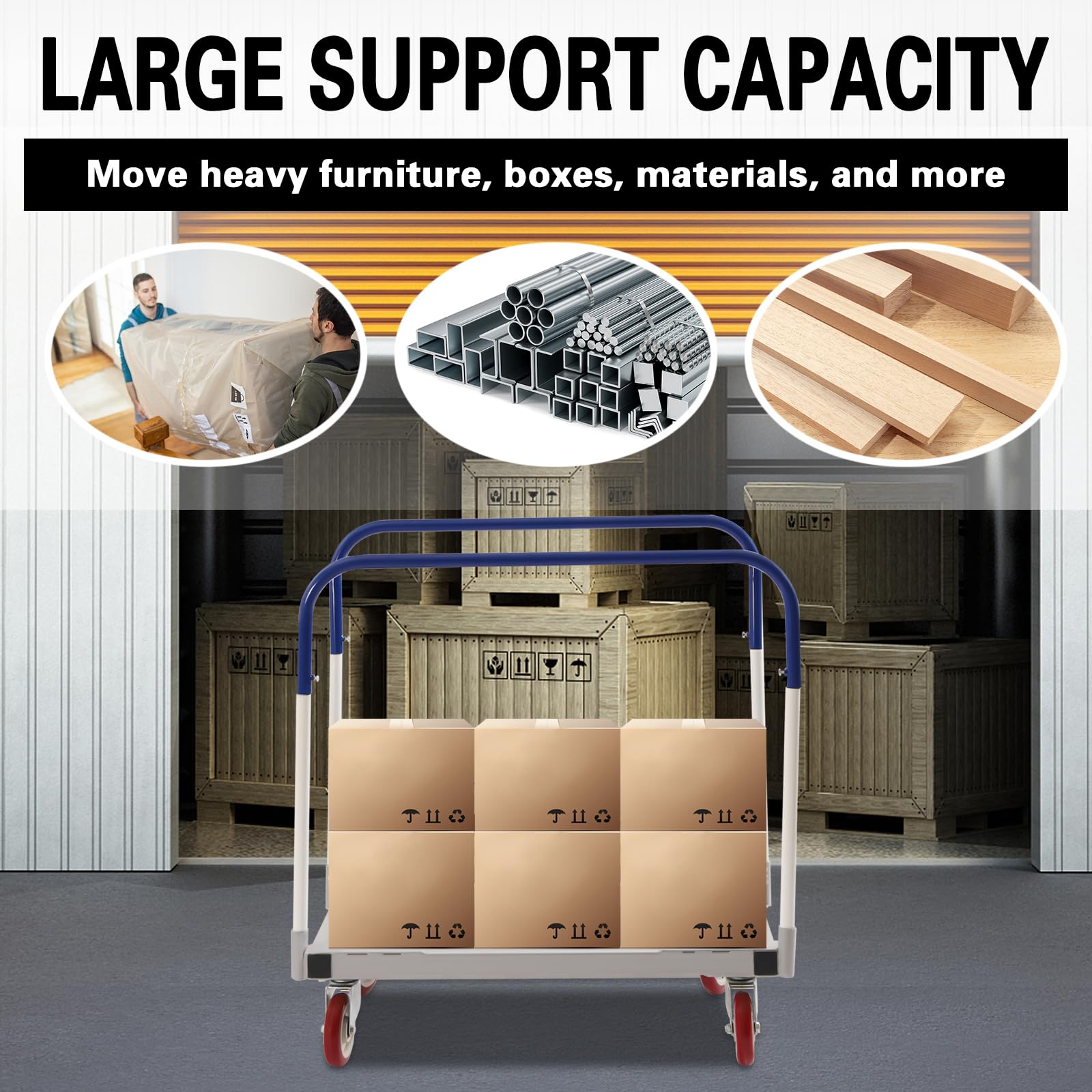 Panel Cart Dolly, 20" W x 35" H Panel Truck Cart with Steel Frame, Heavy Duty Platform Truck Cart with 1500 lbs Capacity and 5 inch Casters for Factory Warehouses, Garage, Workshop (35 x 20 in)