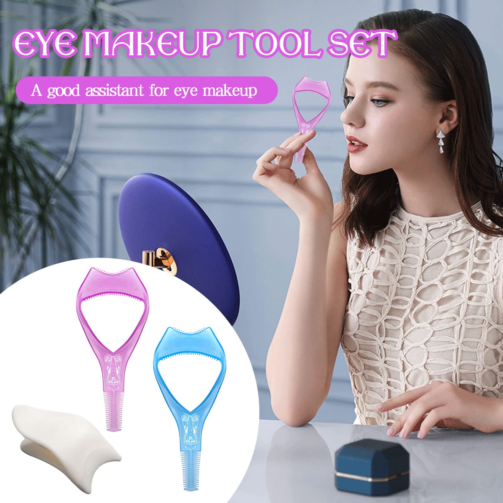 YEJAHY Eyelash Brush Tool, Makeup Cosmetic Eyelash Tool, Eyelash Curler, Mascara Guard, Reusable Makeup Helper for Assist Comb Brush Guard Eyelashes