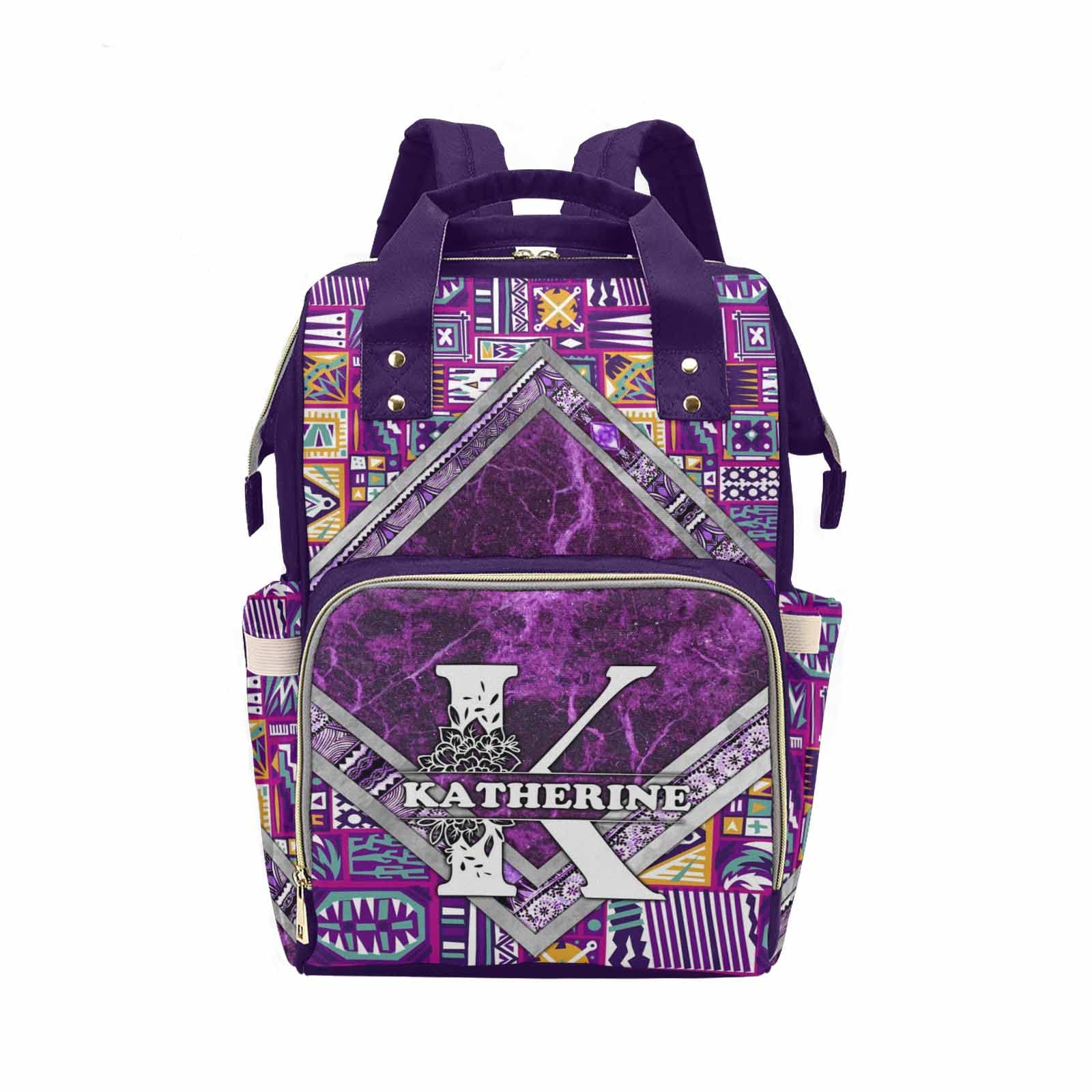 Custom Name Diaper Bag for Mother's Day Birthday Gift, Personalized Purple Marbling Fantasy Background Waterproof Nylon Travel Backpack with Large Capacity Mommy Nursing Daypack Gift for Women