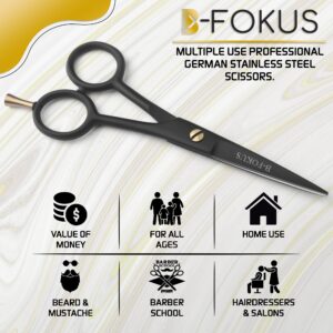 5" Professional Hair Scissors for Mustache & Beard, German Stainless Steel All-Purpose Hair Cutting Scissors for Men’s Grooming, Includes Pouch, Tweezers, Beard Comb, and Mustache Comb