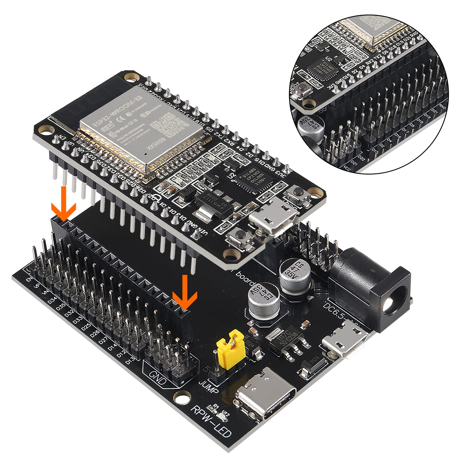 2 Sets ESP-WROOM-32 ESP32 ESP-32S Development Board CP2102 WiFi+Bluetooth Ultra-Low Power Dual Core ESP32-DevKitC-32 ESP-WROOM-32 with Expansion Board for Arduino IDE