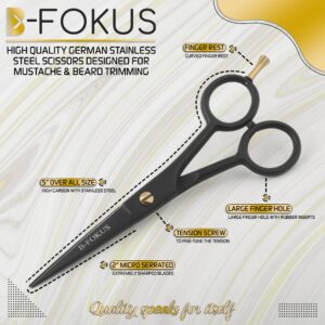 5" Professional Hair Scissors for Mustache & Beard, German Stainless Steel All-Purpose Hair Cutting Scissors for Men’s Grooming, Includes Pouch, Tweezers, Beard Comb, and Mustache Comb