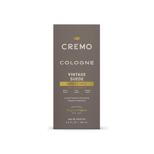 Cremo Cologne for Men - Vintage Suede Reserve Mens Cologne - A Combination of White Moss, Rich Amber, and Smooth Suede, 3.4 Fl Oz