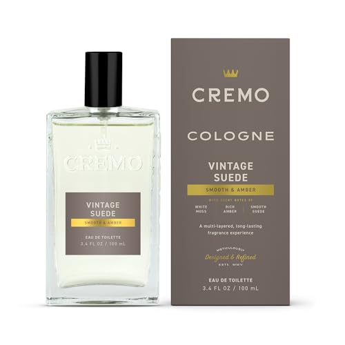 Cremo Cologne for Men - Vintage Suede Reserve Mens Cologne - A Combination of White Moss, Rich Amber, and Smooth Suede, 3.4 Fl Oz