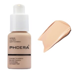 phoera foundation,flawless soft matte liquid 102 nude foundation,24 hr oil control waterproof cream foundation makeup.