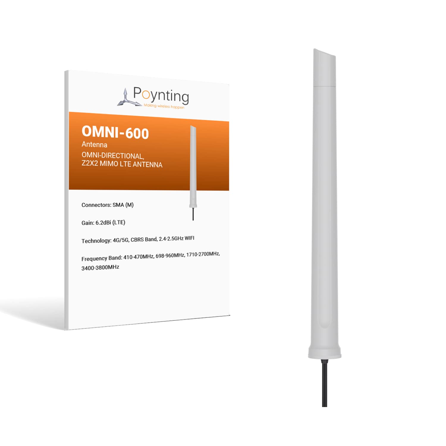 Poynting OMNI-600 Wideband Omni-Directional Antenna | 2x2 Mimo | 5G Ready | 4G LTE | 617-3800 MHz | 6.2 dBi