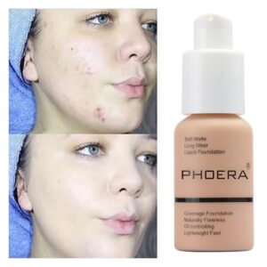 PHOERA Foundation,Flawless Soft Matte Liquid 102 Nude Foundation,24 HR Oil Control Waterproof Cream Foundation Makeup.