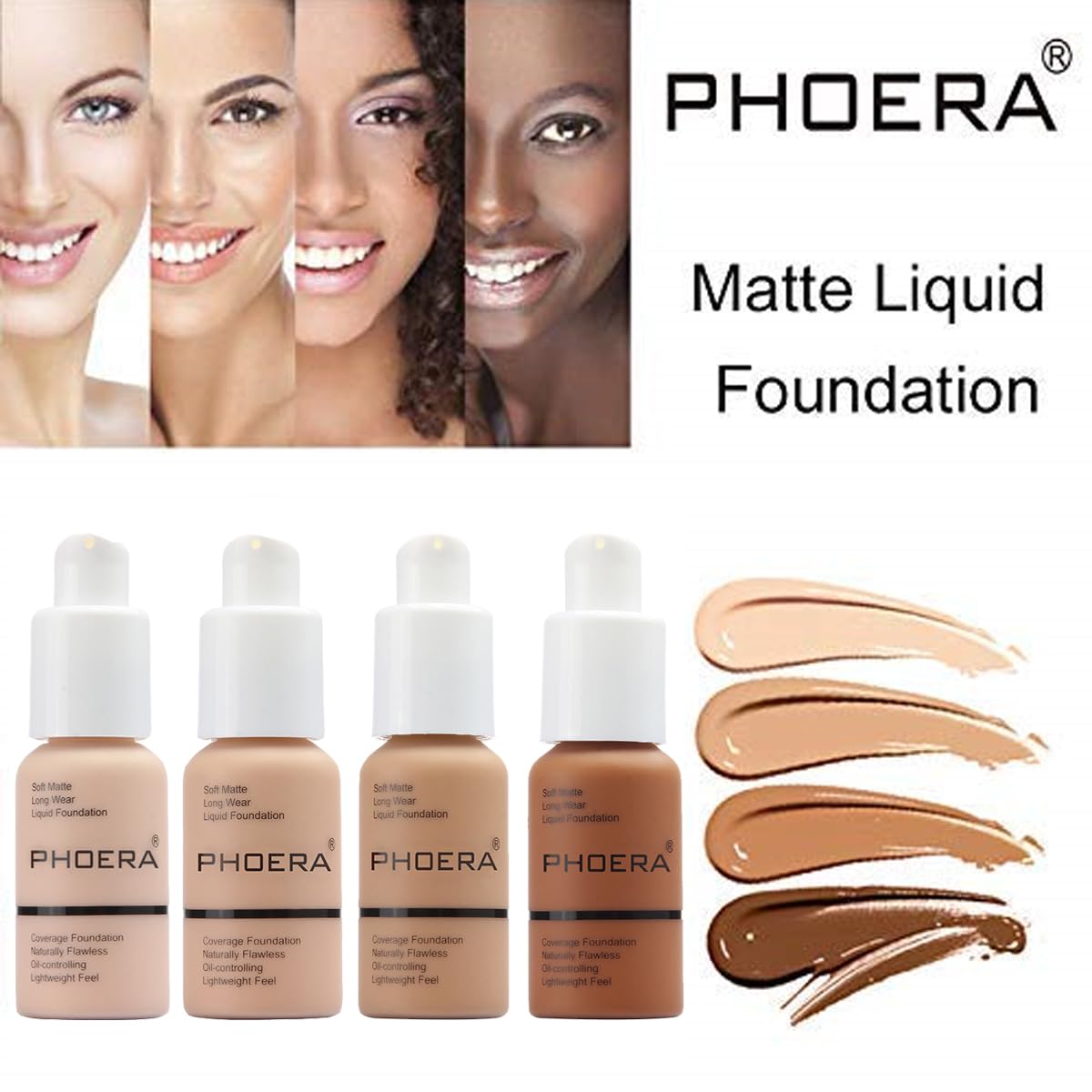 PHOERA Foundation,Flawless Soft Matte Liquid 102 Nude Foundation,24 HR Oil Control Waterproof Cream Foundation Makeup.