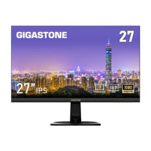 gigastone 27 inch ips led back light monitor 75hz fhd 1920 x 1080, 178° wide view frameless computer monitor 5ms, built-in speakers, eye care technology, ergonomic tilt vesa mount, hdmi vga