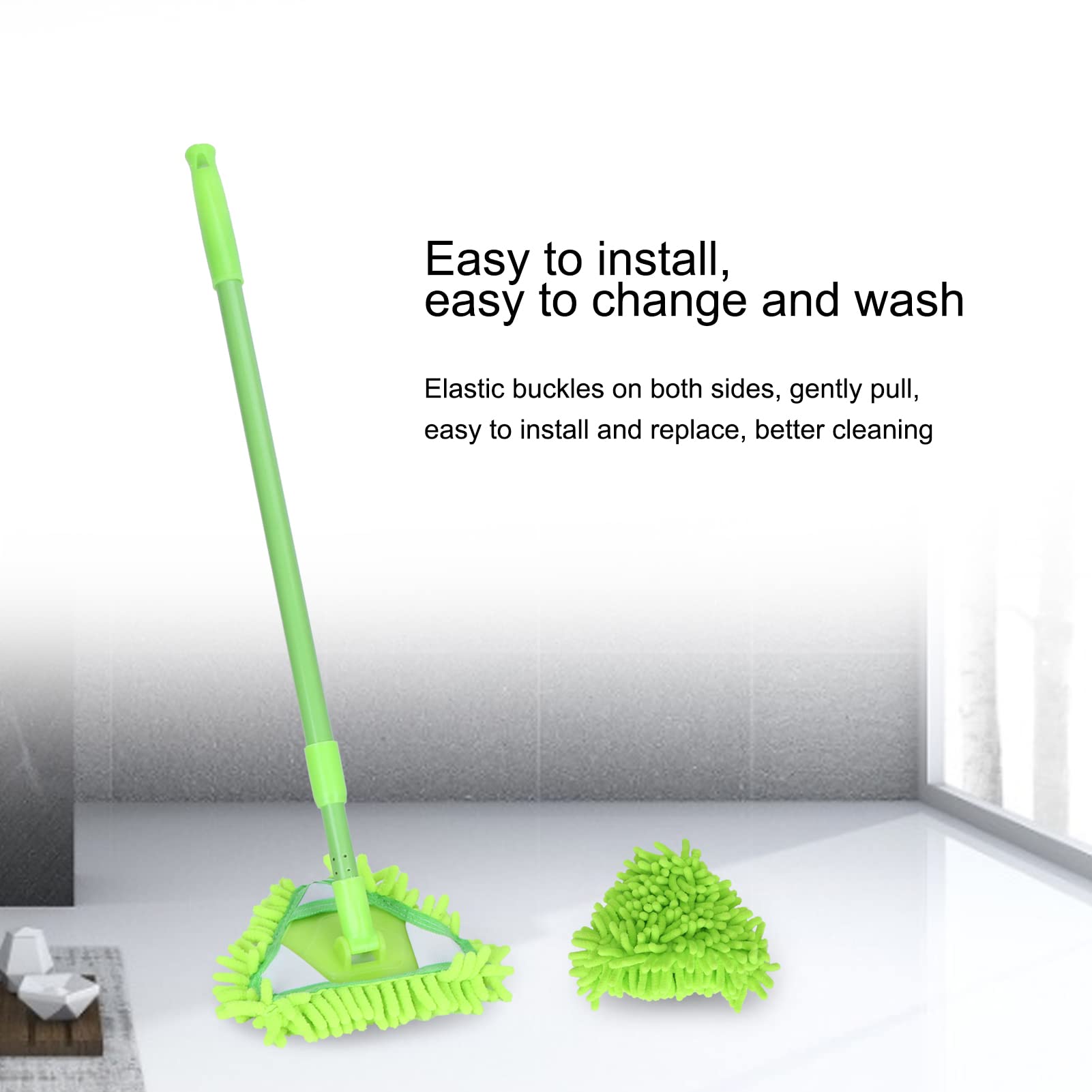 OKJHFD Professional Microfiber Mop,Extendable Mop 180 Degree Rotatable Triangular Cleaning Mop, Lightweight Design for Home Wall Ceiling Floor Cleaning(Green)