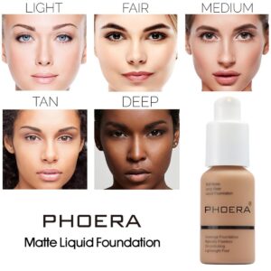 PHOERA Foundation,Flawless Soft Matte Liquid 102 Nude Foundation,24 HR Oil Control Waterproof Cream Foundation Makeup.