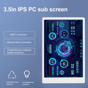 Yunseity 3.5in Computer Temp Monitor, USB Mini Screen AIDA64 PC CPU Data Monitor, PC Temperature Display, PC Sensor Panel for PC Computer Case Secondary Screen (White)