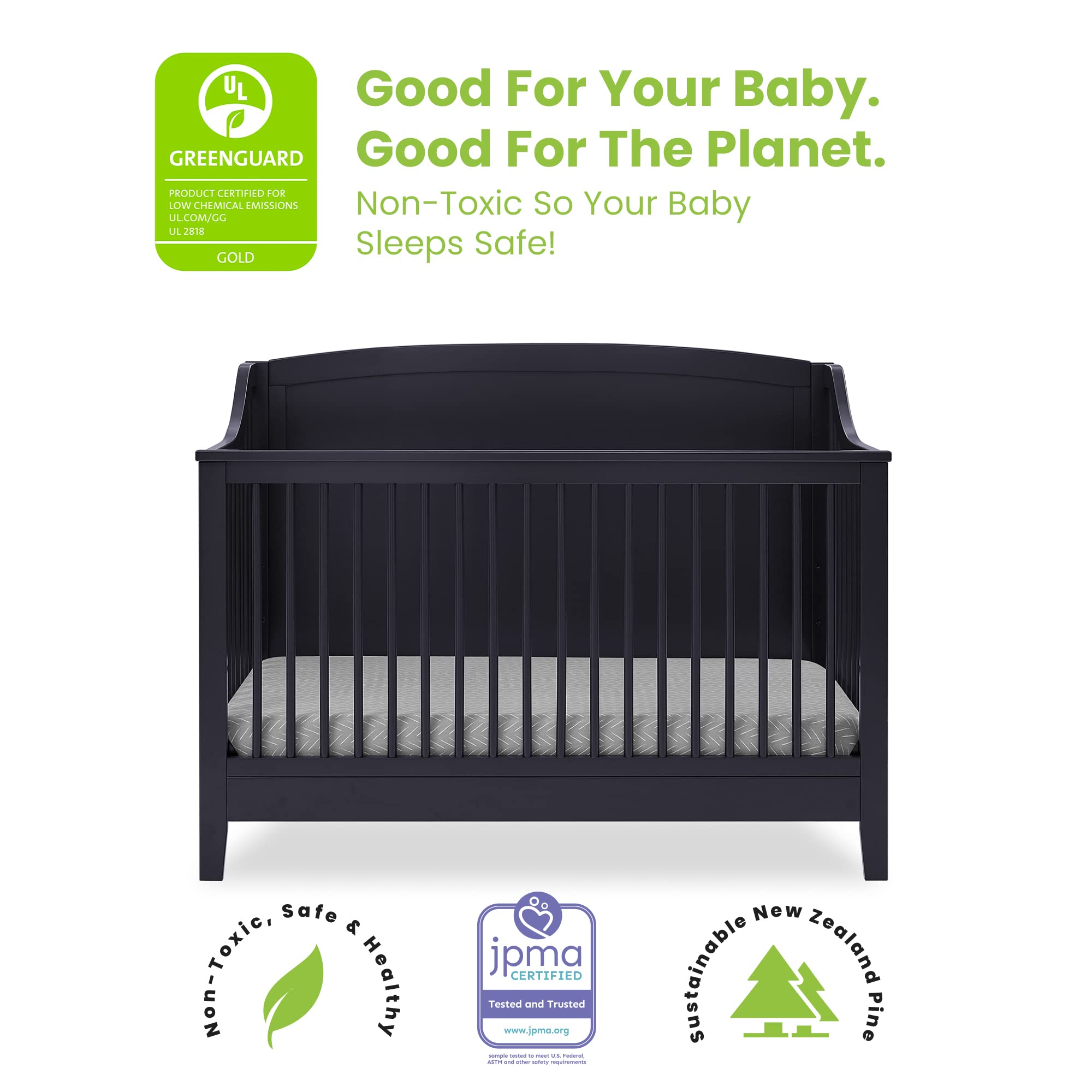 Delta Children Campbell 6-in-1 Convertible Crib - Greenguard Gold Certified, Midnight Grey