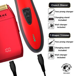 Supreme Trimmer 2-in-1 DLC T-Shaper Trimmer & Crunch Foil Shaver | STF602 Electric Razor & ST5215 Beard Trimmer Barber Haircut Kit | Red