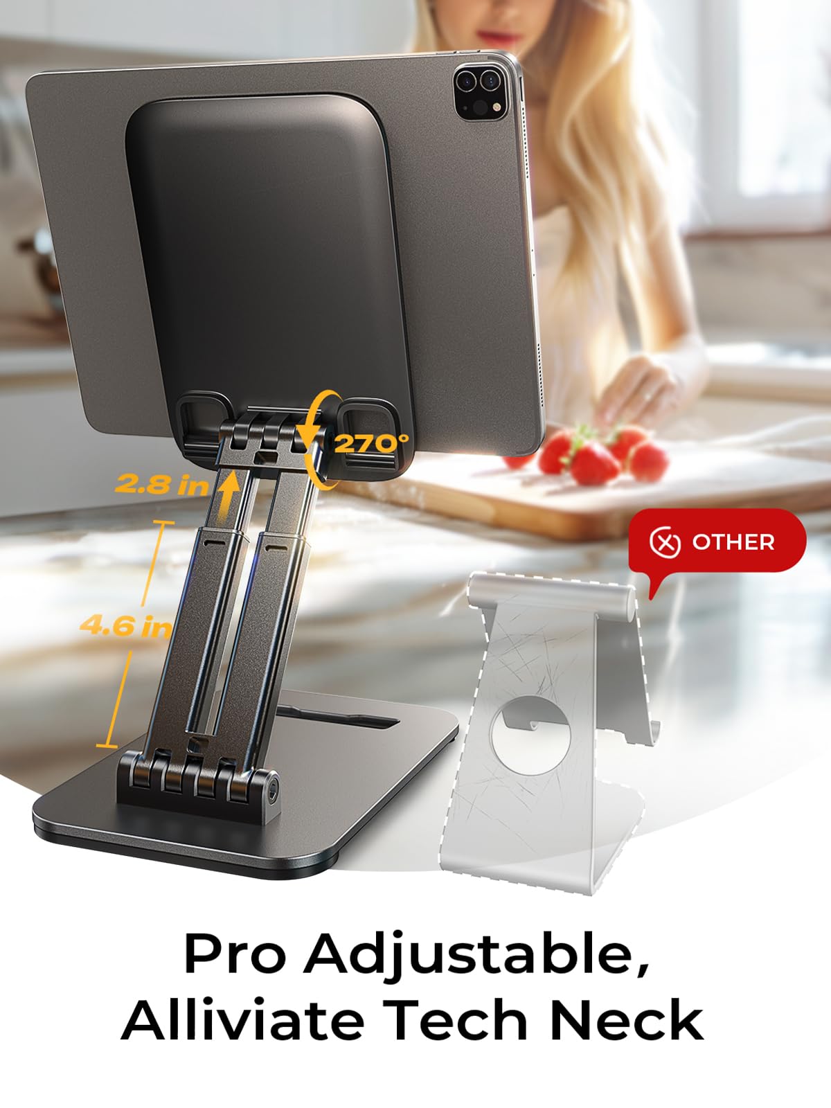 LISEN Tablet Stand for iPad Stand Holder Desk, Foldable iPad Pro Holder Portable Monitor Stand Travel Accessories, Office Desk Accessories for Kitchen 2024 iPad Mini 7 Kindle iPhone 4-15.9" Black