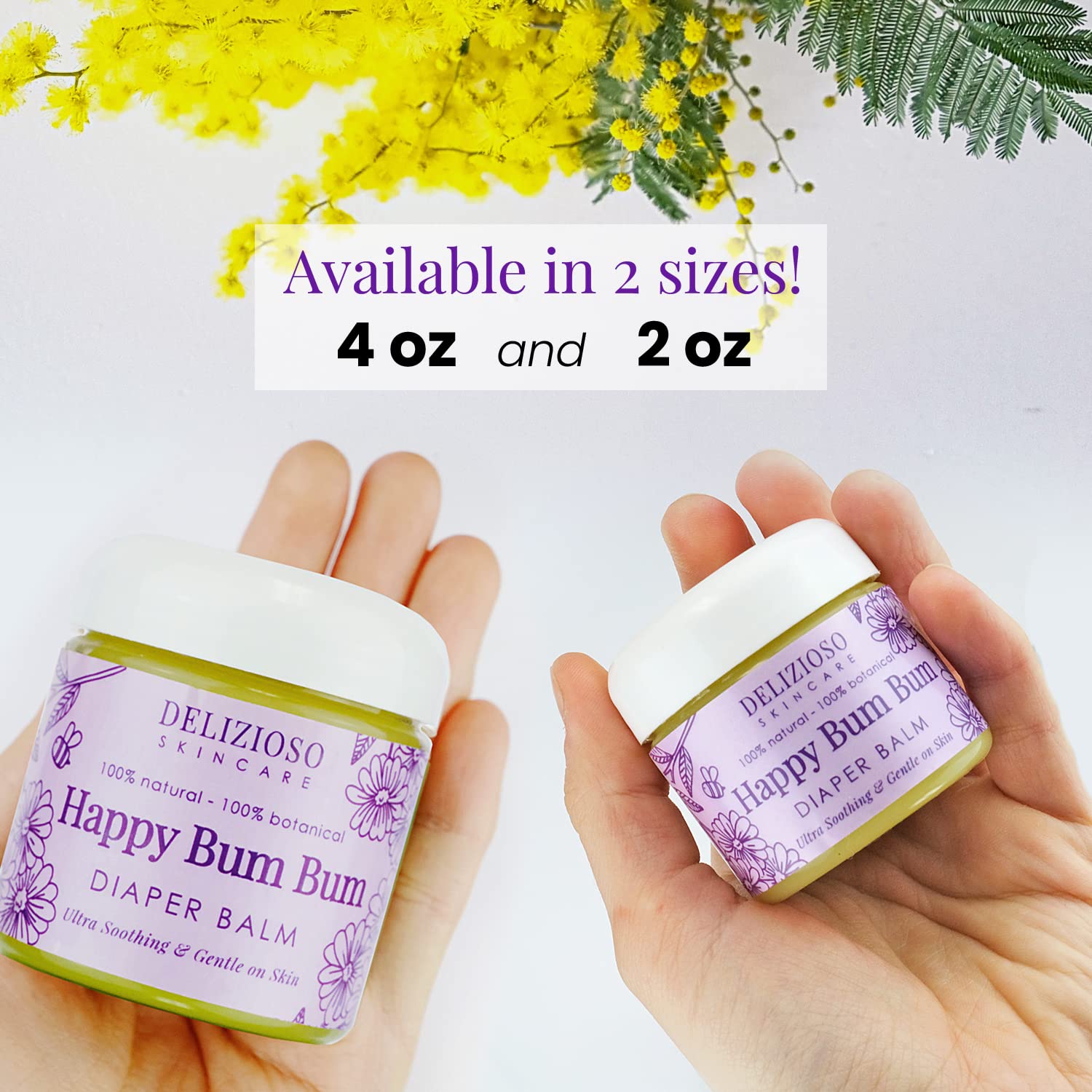 Happy Bum Bum Diaper Baby Balm - 100% Natural - Calendula, Chamomile, Lavender Herbal Infused Moisturizer for Eczema, Dry Skin - Cruelty Free, Salve, With Organics, Handmade, Delizioso Skincare - 2 oz / 60 g