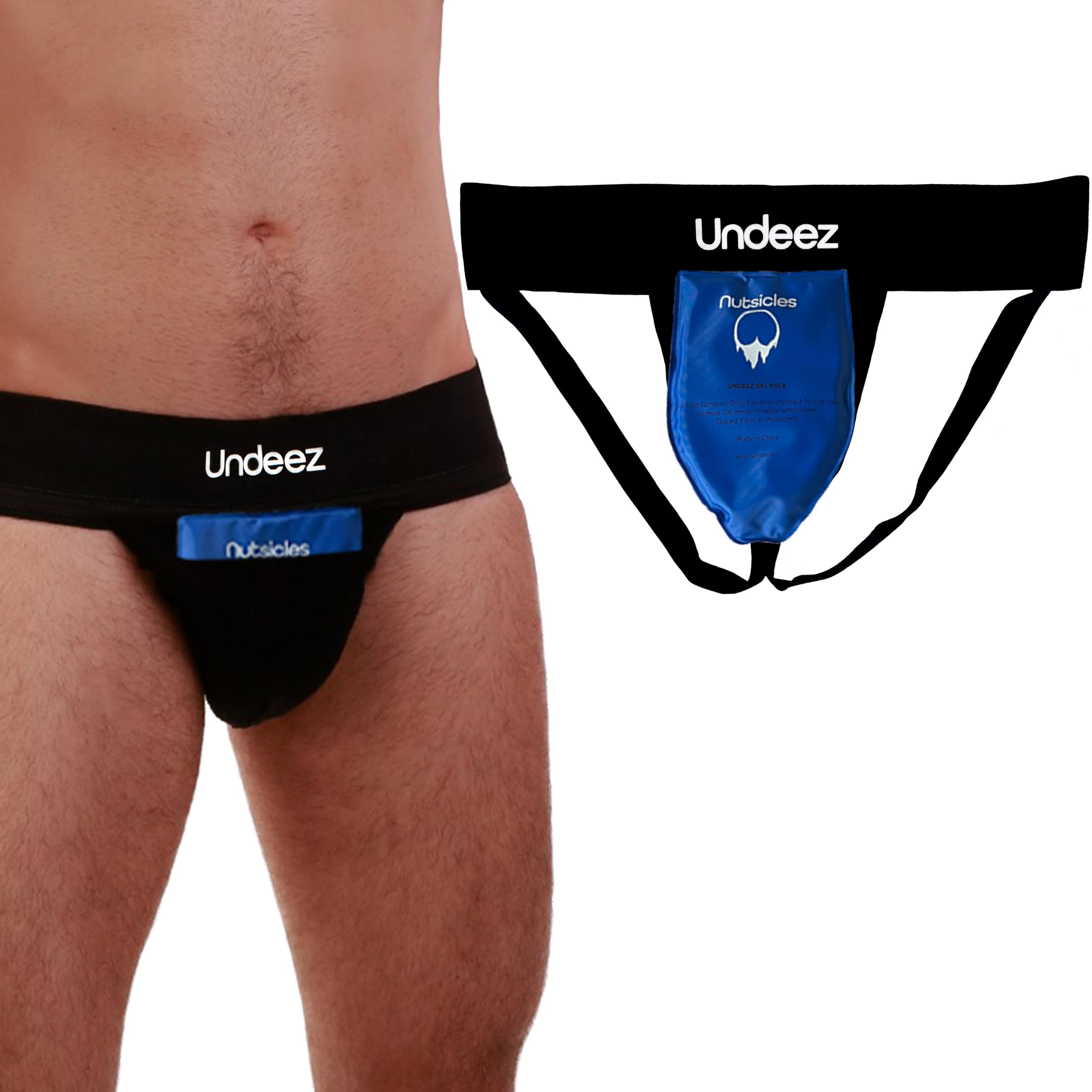 Undeez Vasectomy Jockstrap Underwear - With 2-Custom Fit Ice Packs and Snug Jockstrap For Testicular Support & Pain Relief (as1, alpha, l, regular, regular) Black