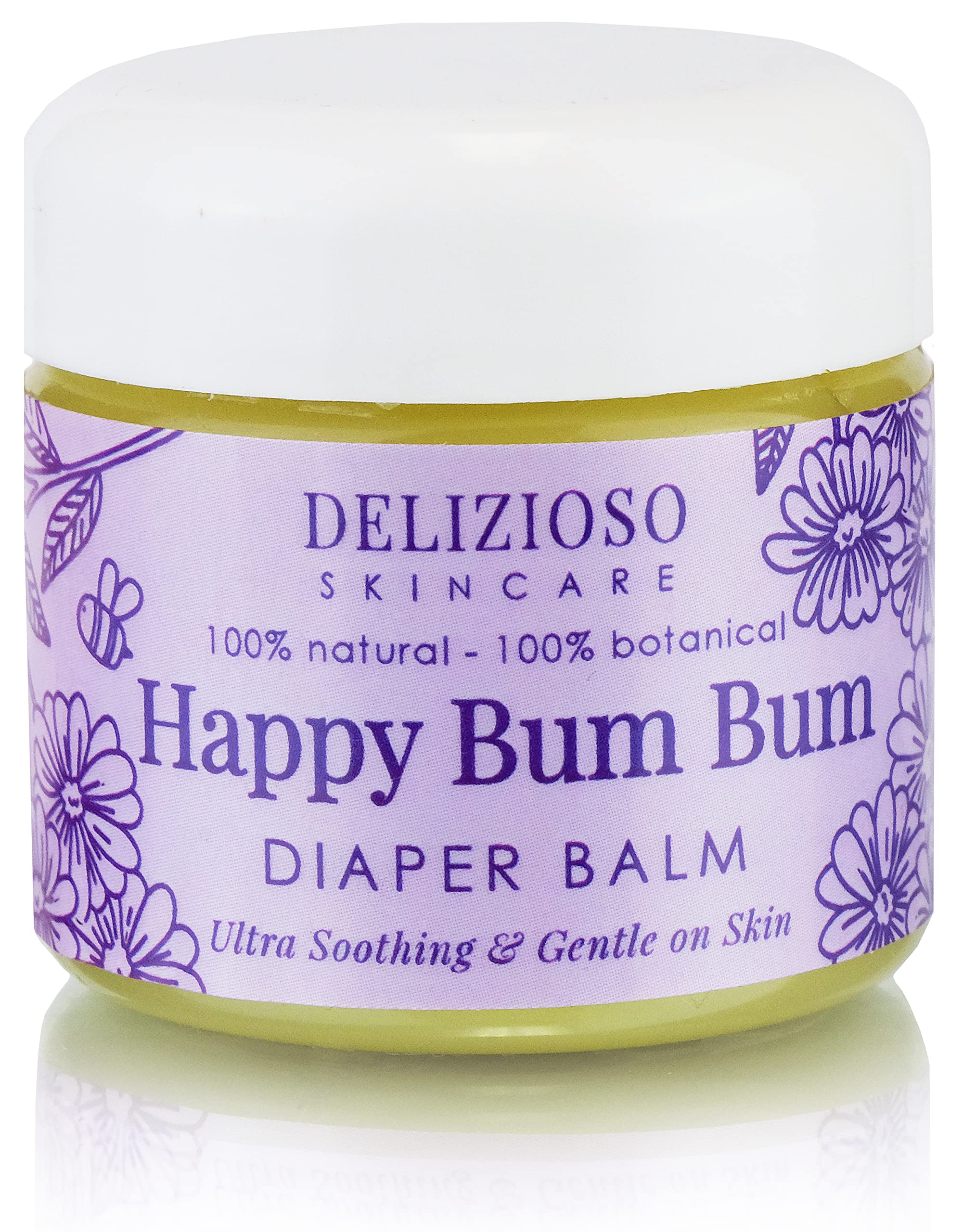 Happy Bum Bum Diaper Baby Balm - 100% Natural - Calendula, Chamomile, Lavender Herbal Infused Moisturizer for Eczema, Dry Skin - Cruelty Free, Salve, With Organics, Handmade, Delizioso Skincare - 2 oz / 60 g