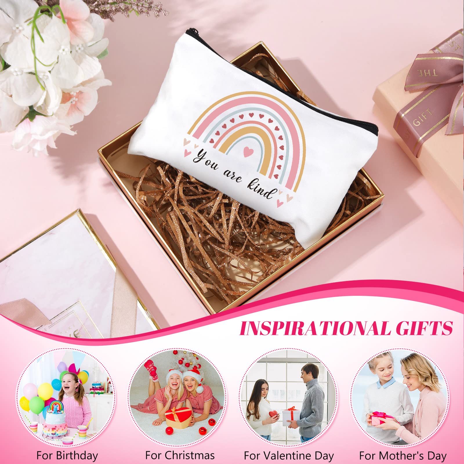 24 Pcs Rainbow Cosmetic Bags Motivational Quotes Makeup Bag Inspirational Makeup Pouch with Zipper Inspirational Gifts for Women Coin Purse for Teacher Graduation Birthday Party (Motivational)