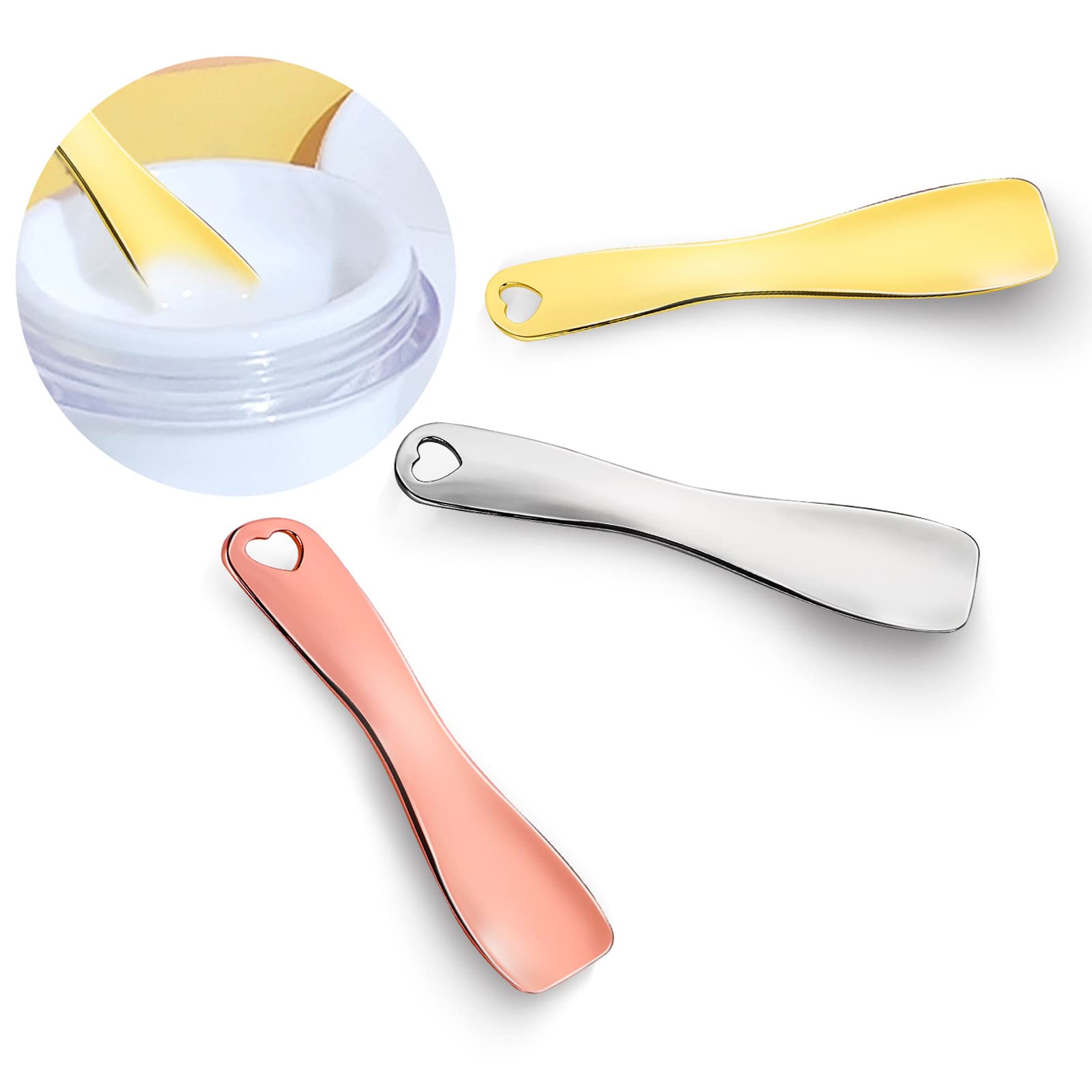 WLLHYF 3 PCS Metal Cosmetic Spoon Skincare Spatula Stick Applicator Beauty Spa Mini Spoon Skin Care Facial Cream Mask Scoop Makeup Tools for Facial DIY Mask Mixing