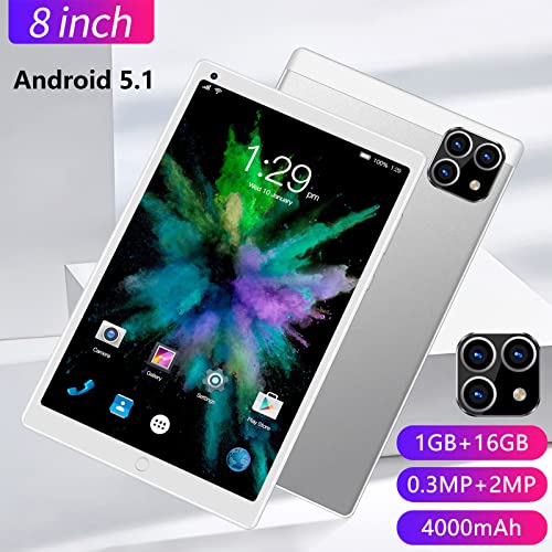 pstuiky 8-Inch IPS Display Screen Hd Tablet WiFi Bluetooth Android 5.1 System Voice Call Game Tablet, 4000mah Battery,1gb Ram+16gb ROM,4000mah,Support Double Card 2023 (White)