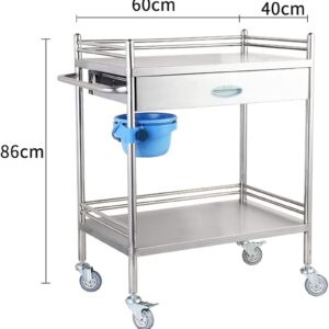 Laboratory Trolley, Thick Stainless Steel Multi-Layer Tool Storage Rack Cart with Drawers and Universal Wheels, Catering Service Cart, Suitable for Clinic Dentistry, Hotel Restaurant ( Size : 2-Layer