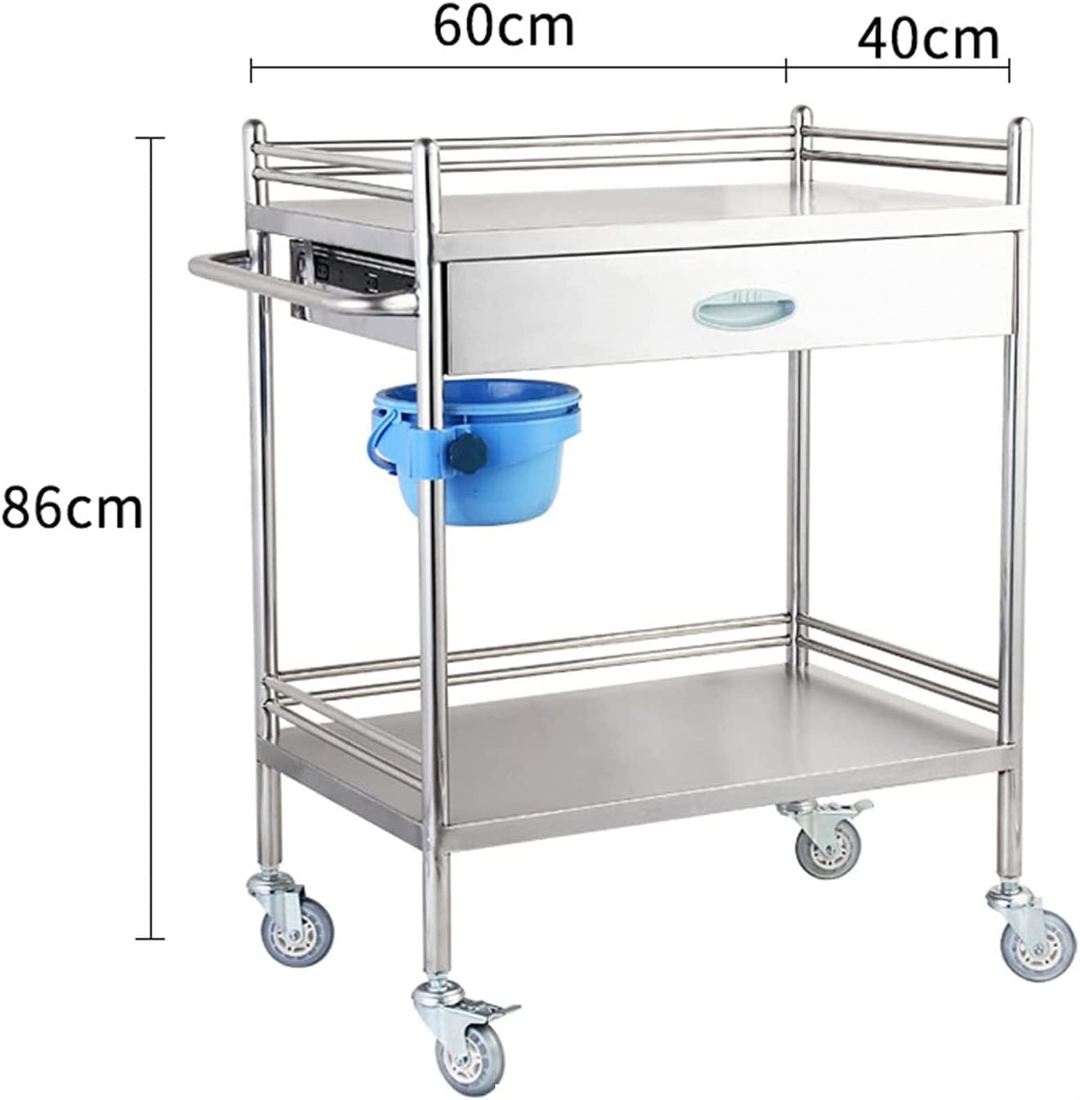 Laboratory Trolley, Thick Stainless Steel Multi-Layer Tool Storage Rack Cart with Drawers and Universal Wheels, Catering Service Cart, Suitable for Clinic Dentistry, Hotel Restaurant ( Size : 2-Layer