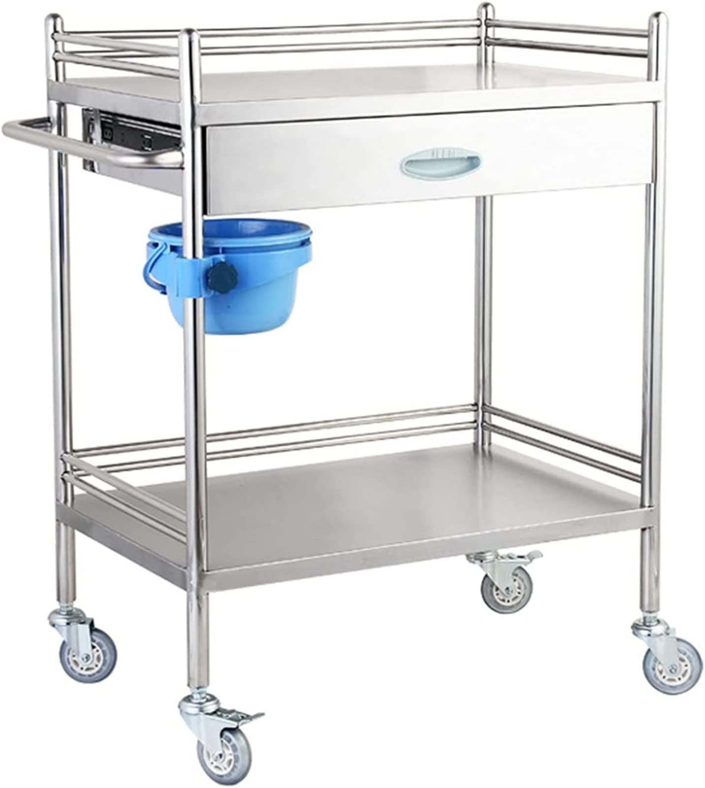 Laboratory Trolley, Thick Stainless Steel Multi-Layer Tool Storage Rack Cart with Drawers and Universal Wheels, Catering Service Cart, Suitable for Clinic Dentistry, Hotel Restaurant ( Size : 2-Layer