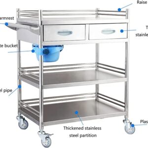 Laboratory Trolley, Thick Stainless Steel Multi-Layer Tool Storage Rack Cart with Drawers and Universal Wheels, Catering Service Cart, Suitable for Clinic Dentistry, Hotel Restaurant ( Size : 2-Layer