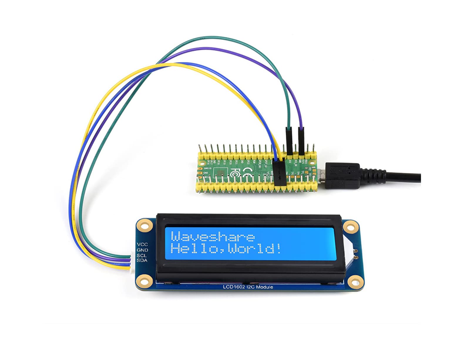 Waveshare 1602 LCD I2C Display Module, White Color with Blue Background 16x2 Characters LCD für Raspberry Pi/Raspberry Pi Pico/Jetson Nano/ESP32/Arduino, 3.3V/5V Compatible