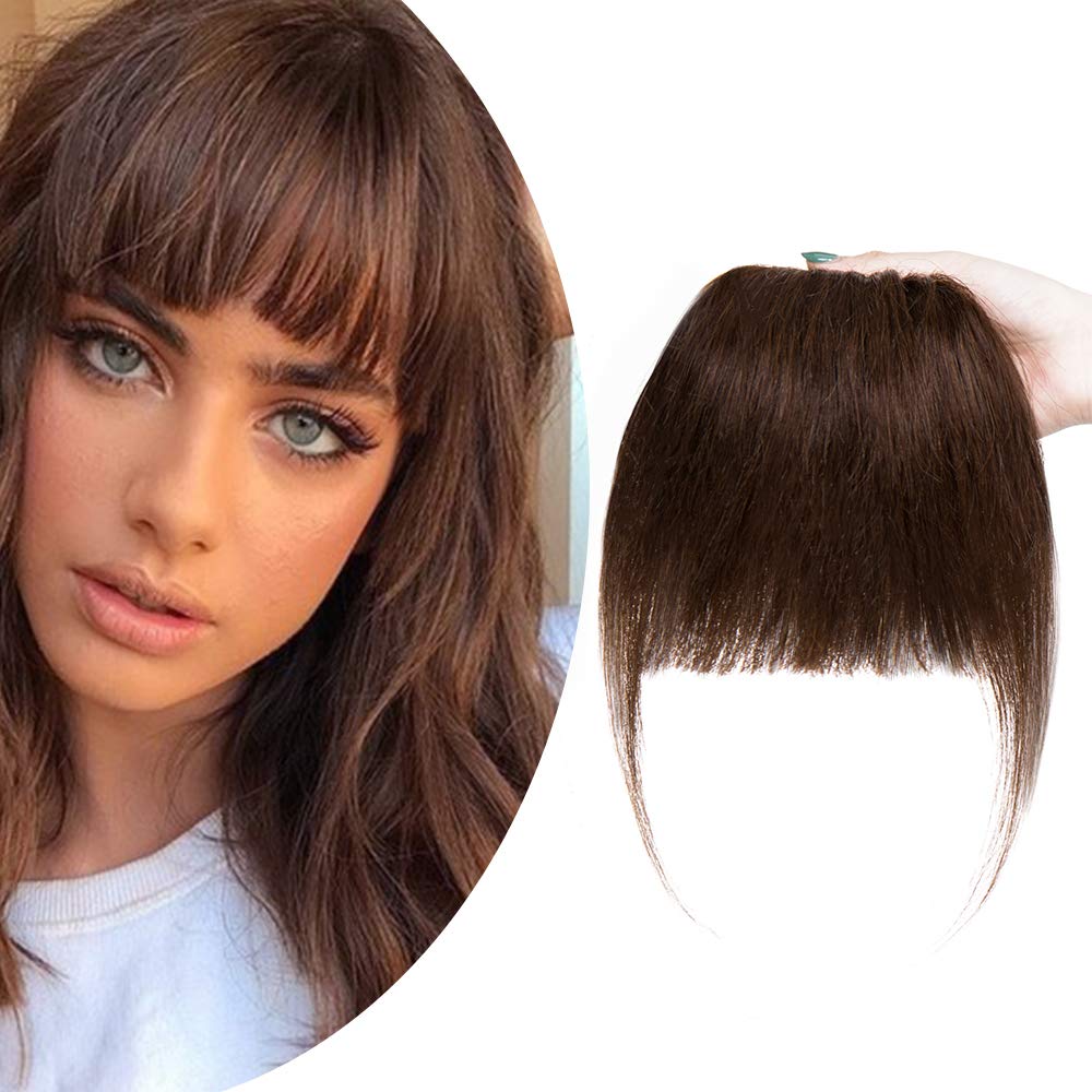 Hairro Clip In Bangs Human Hair Bangs Hairpiece Clip On Side Bangs Hair Extensions Front Fringe Bang With Temple Curtain Bangs Hair Clip Accessory For Women 25g #04 Medium Brown