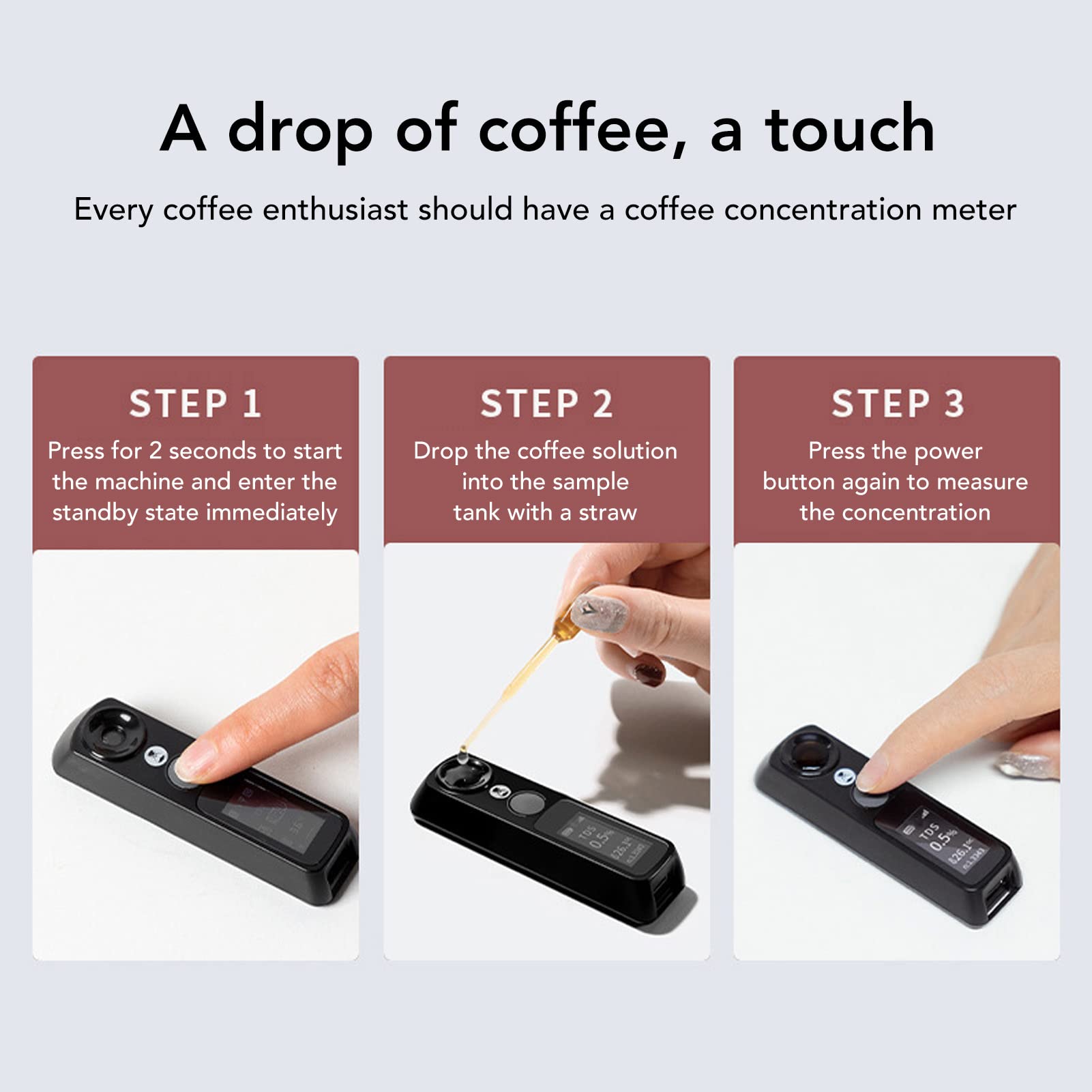 Coffee Concentration Refractometer, Extract Coffee TDS Refractometer APP Smart Digital Display Coffee Concentration Measurer Tool