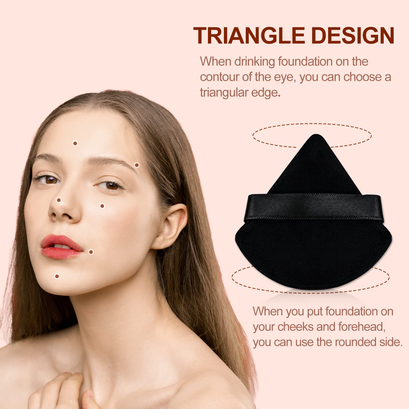 Flytianmy 2Pcs Triangle Powder Puffs, Face Makeup Puff for Body Loose Powder Beauty Makeup Tool Black