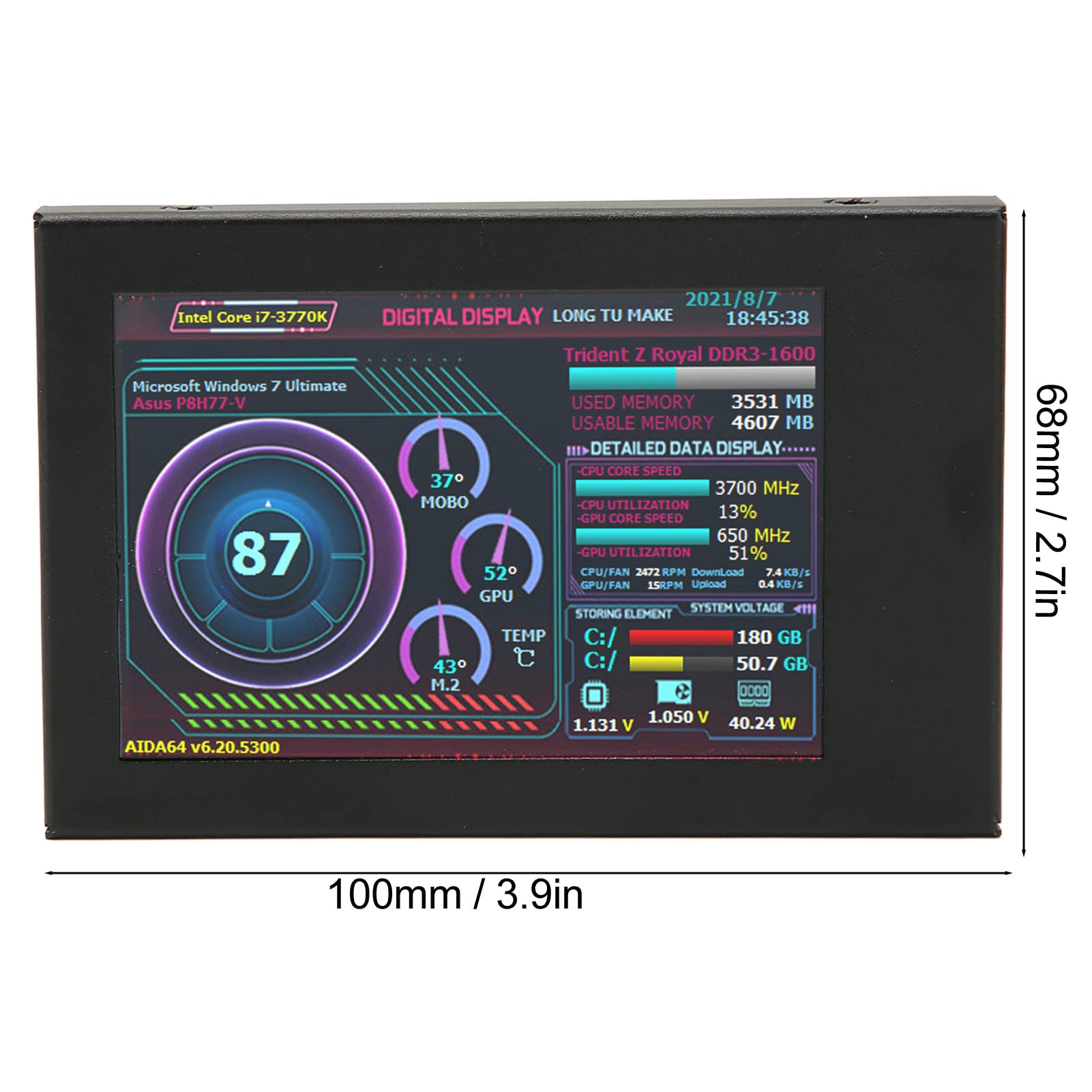 3.5in IPS USB Mini Screen, Customizable Screen Layout, Support, Linux, Windows, Real Time Full Visibility of Your Host Status, Computer Temp Monitor