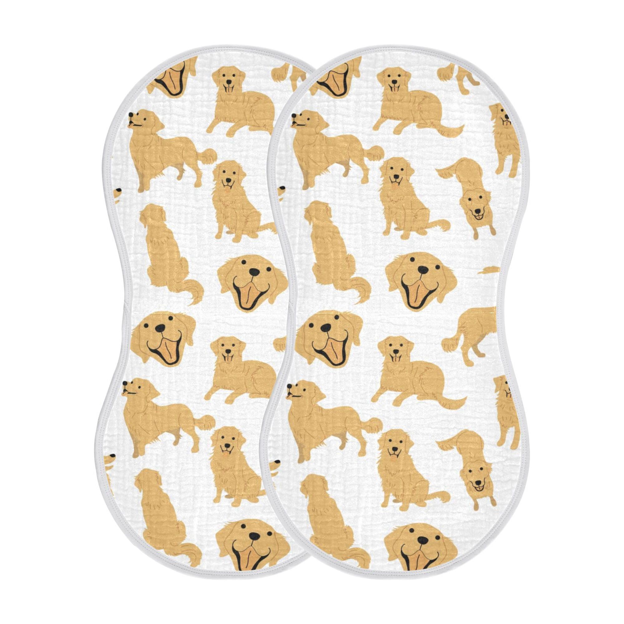 YYZZH Golden Retriever Dog Muslin Burp Cloths for Baby 2 Pack Soft 100% Cotton Baby Washcloths Bibs for Boy Girl