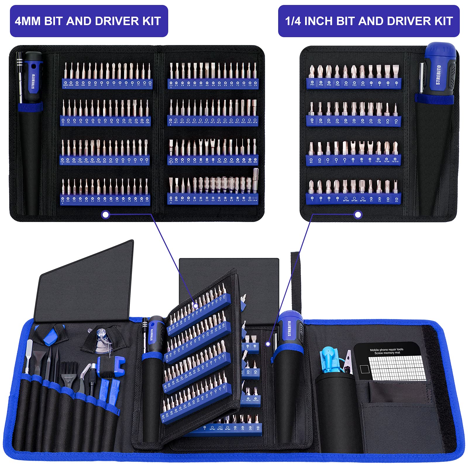 STREBITO Precision Screwdriver Set 191-Piece + 2-Piece Suction Cups Bundle, LCD Screen Remover for Computer, iPhone, Laptop, Cell Phone, Macbook, PS4/5, Tablet and Electronics Repair