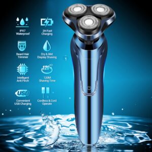 electric razor for men,electric shavers for men wet dry,waterproof wet dry men's electric razor for face shaving,cordless grooming kit man electric facial rotary shaver usb rechargeable