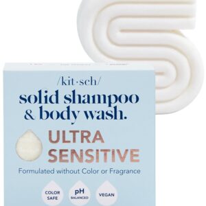 Kitsch 2-in-1 Shampoo Bar & Body Wash Bar for Sensitive Scalp & Skin, Made in US, Ultra Sensitive Shampoo Bars for Hair & Body, Vegan Soap Bar, 5 Ingredients Only, Scent Free, Paraben Free, 3.2oz