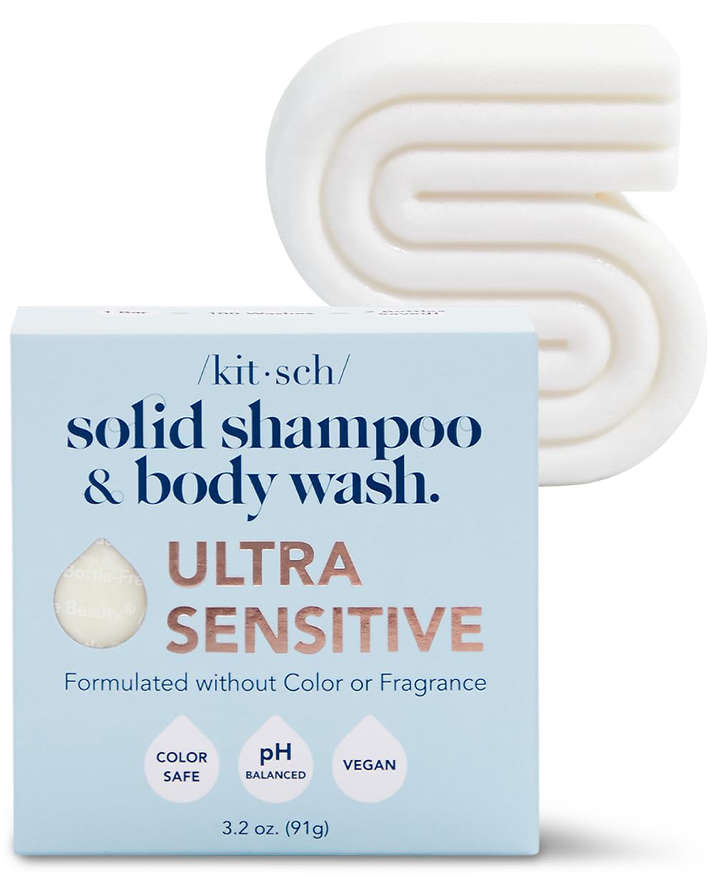 Kitsch 2-in-1 Shampoo Bar & Body Wash Bar for Sensitive Scalp & Skin, Made in US, Ultra Sensitive Shampoo Bars for Hair & Body, Vegan Soap Bar, 5 Ingredients Only, Scent Free, Paraben Free, 3.2oz