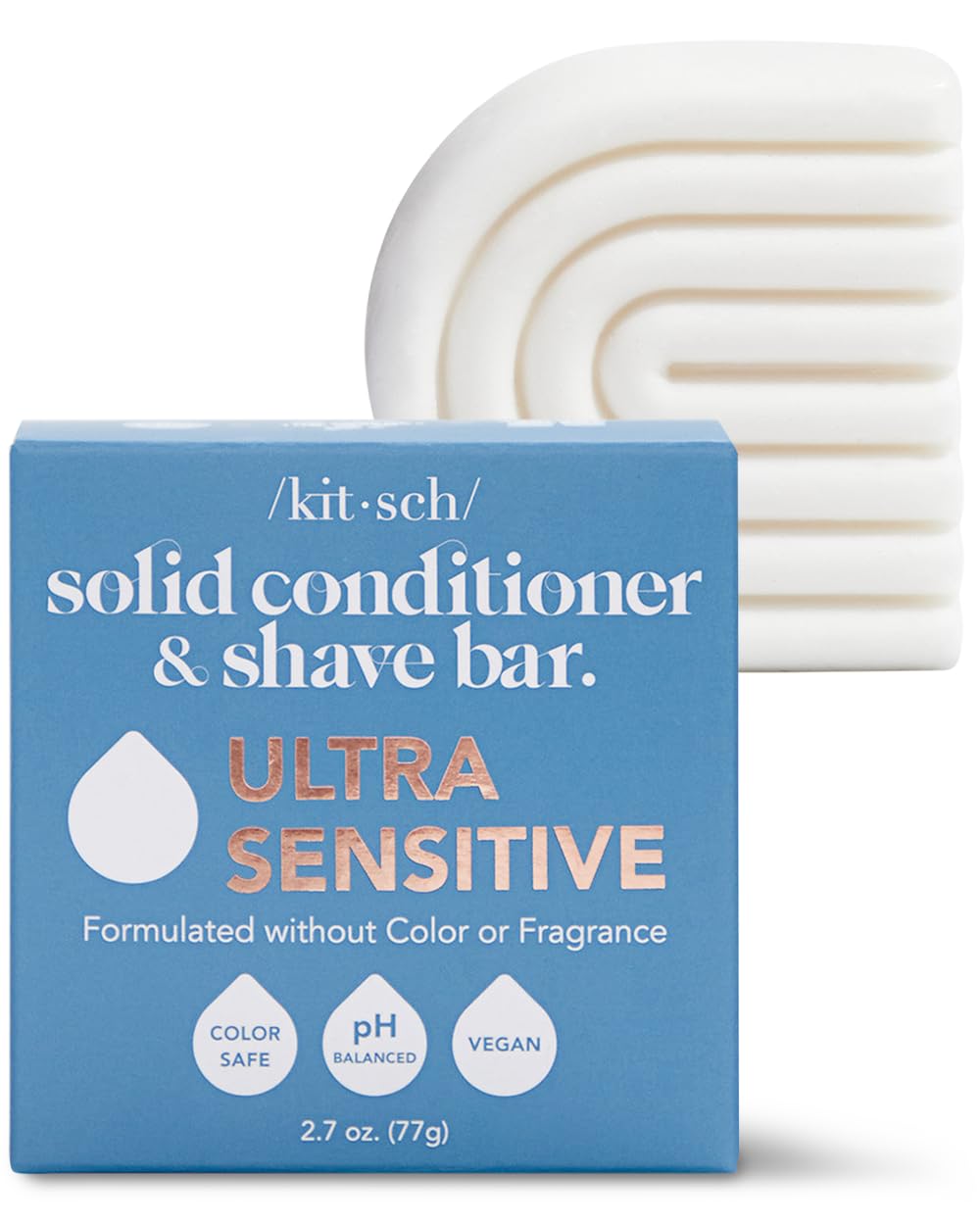 Kitsch 2-in-1 Conditioner & Shave Bar for Sensitive Scalp & Skin, Made in US, Ultra Sensitive Conditioner for Moisturizing & Anti-Irritation of Scalp, 5 Ingredients Only, Scent Free, 2.7oz