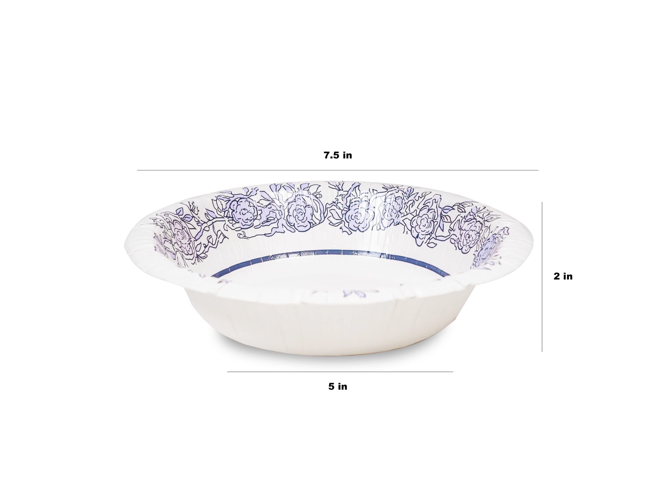 DHG PROFESSIONAL Pack of 42 Counts Beautifully Designed Blue Floral Paper Bowls - Luxury Disposable Tableware for any Occasion (20oz Bowl)