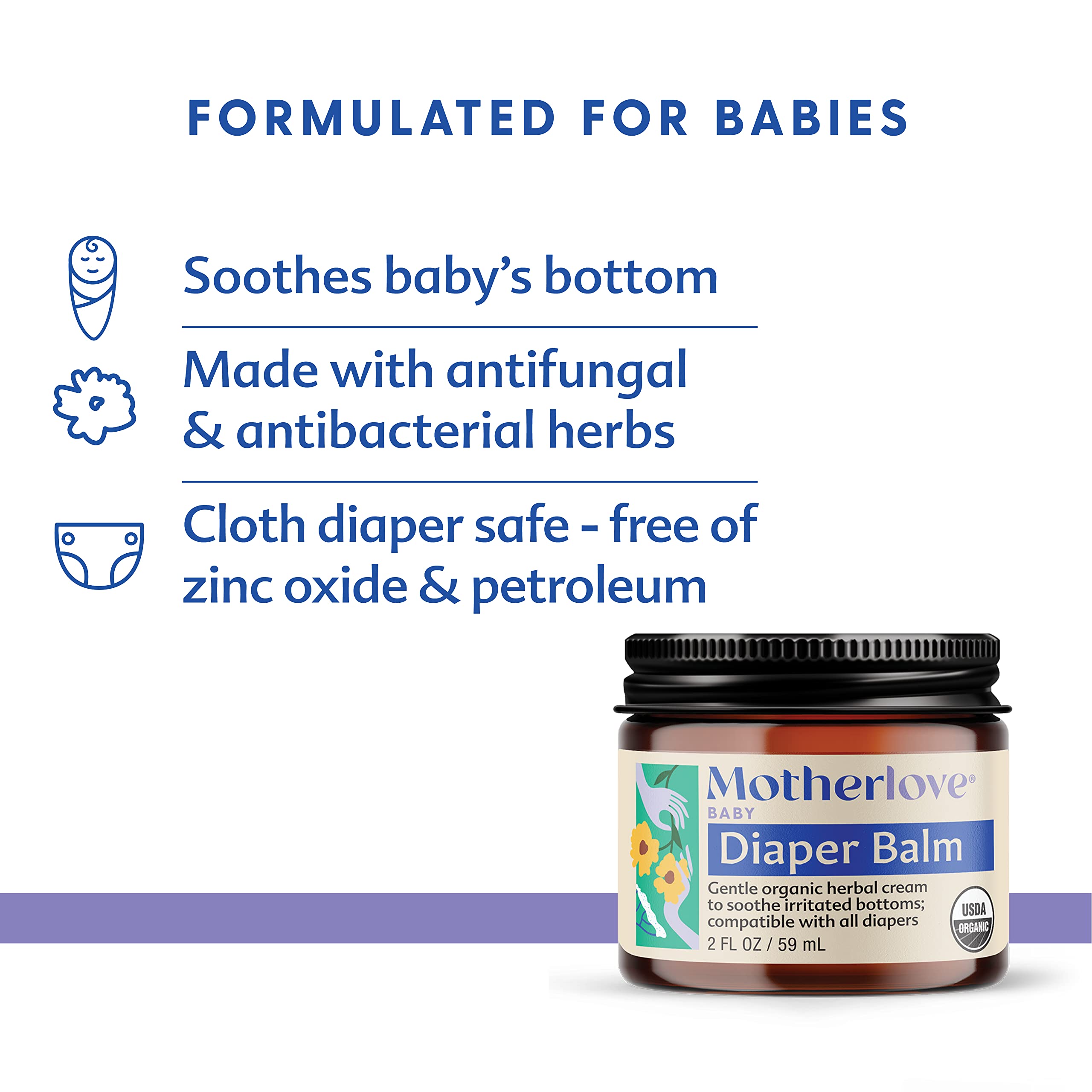 Motherlove Baby Body Care—Diaper Balm (2 oz) and Baby Hand & Knee Balm (1 oz)—Herbal Remedies for your Baby—USDA Organic & Cruelty Free