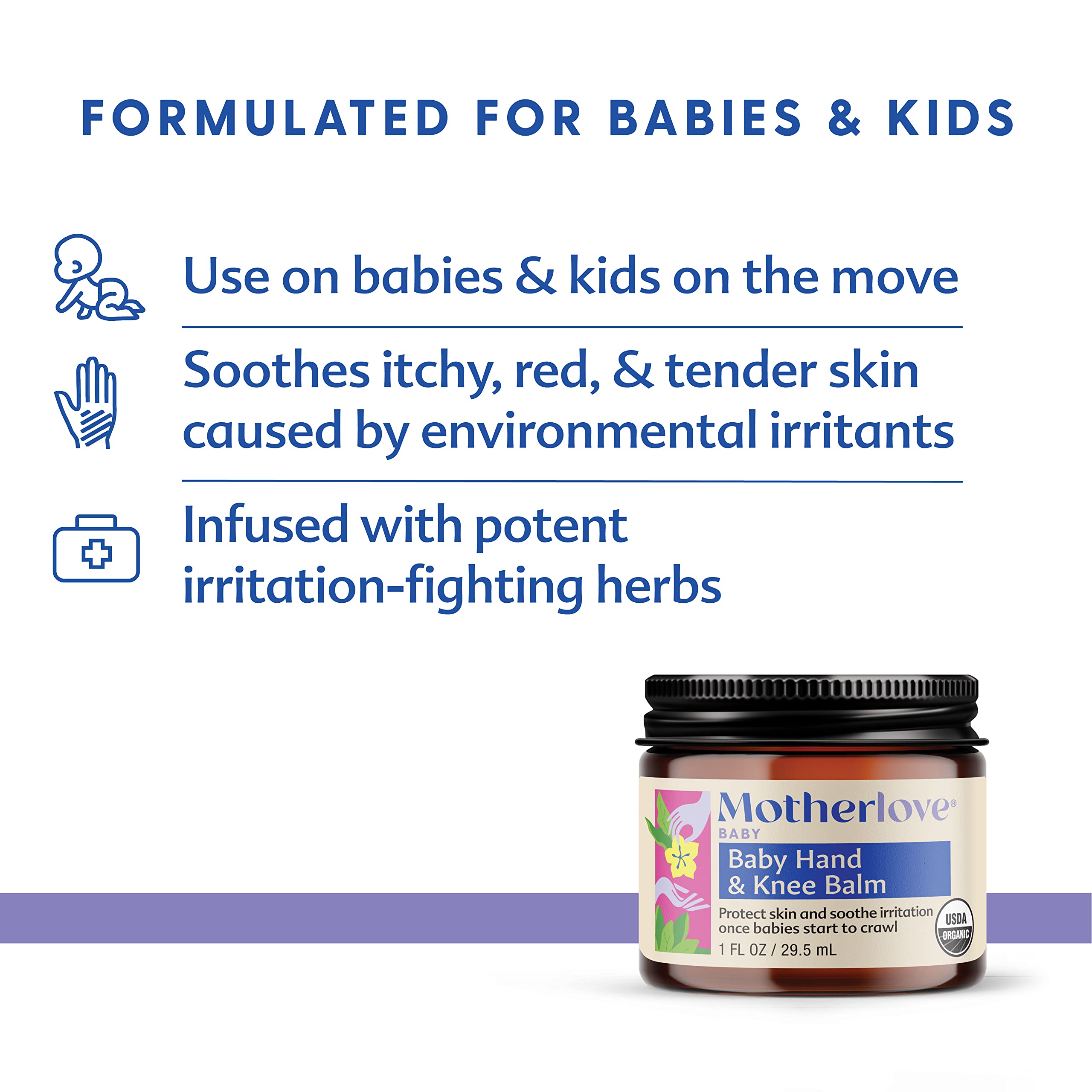 Motherlove Baby Body Care—Diaper Balm (2 oz) and Baby Hand & Knee Balm (1 oz)—Herbal Remedies for your Baby—USDA Organic & Cruelty Free