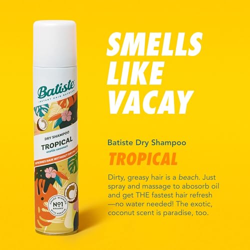 Batiste Dry Shampoo, Tropical Fragrance, Refresh Hair and Absorb Oil Between Washes, Waterless Shampoo for Added Hair Texture and Body, 5.71 oz Dry Shampoo Bottle