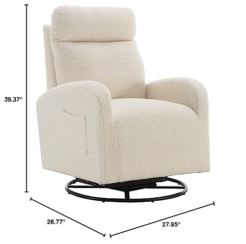 HomSof Swivel Glider Rocker Recliner, White Teddy Rocking Chair for Nursery, Modern Lounge Chair for Living Room