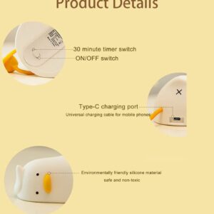 Zendure LED Lying Flat Duck Night Light, Cute Light Up Duck, Silicone Dimmable Nightlight, Rechargeable Bedside Touch Lamp for Breastfeeding Toddler Baby Kids Room Decor Gift