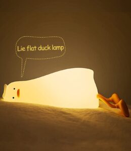 zendure led lying flat duck night light, cute light up duck, silicone dimmable nightlight, rechargeable bedside touch lamp for breastfeeding toddler baby kids room decor gift